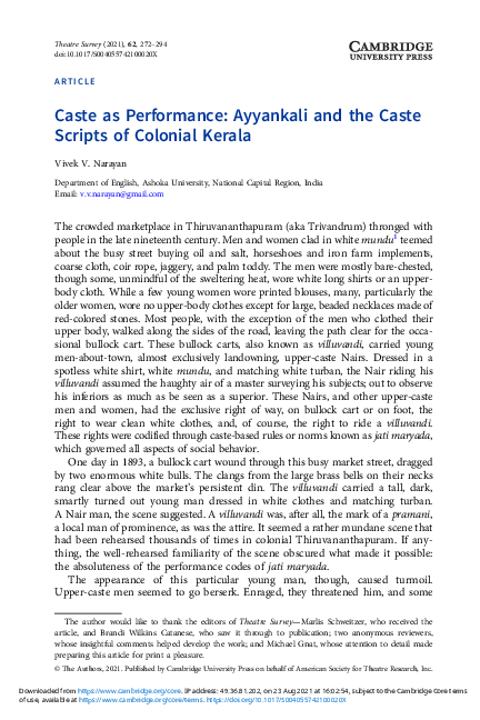 (PDF) Caste as Performance: Ayyankali and the Caste Scripts of Colonial ...
