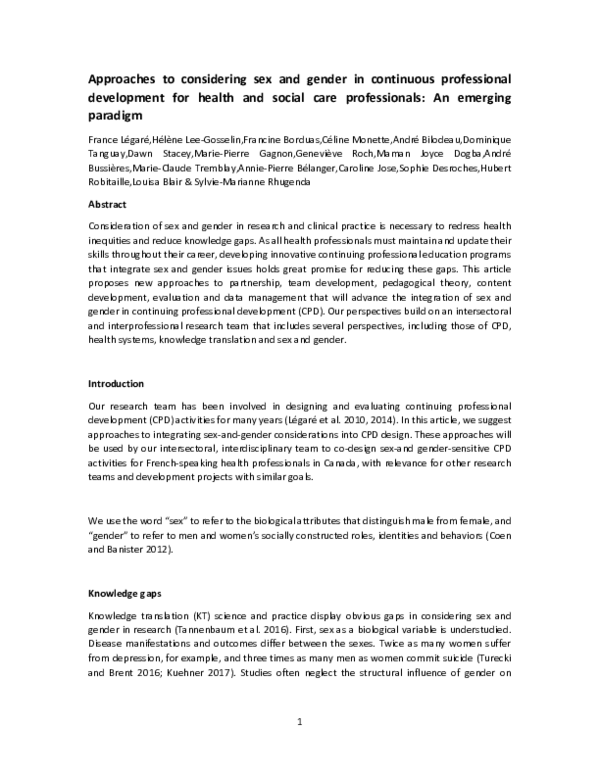 (PDF) Approaches to considering sex and gender in continuous ...