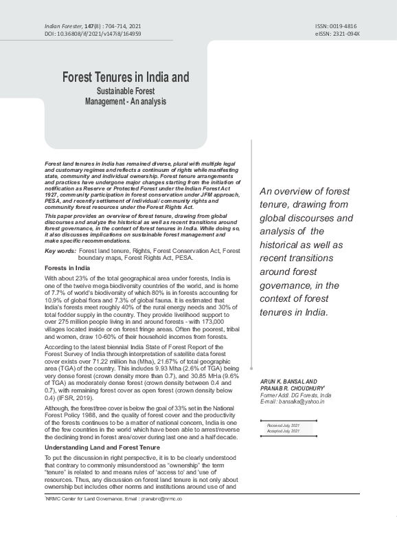 (PDF) Forest Tenures in India and Sustainable Forest Management -An ...