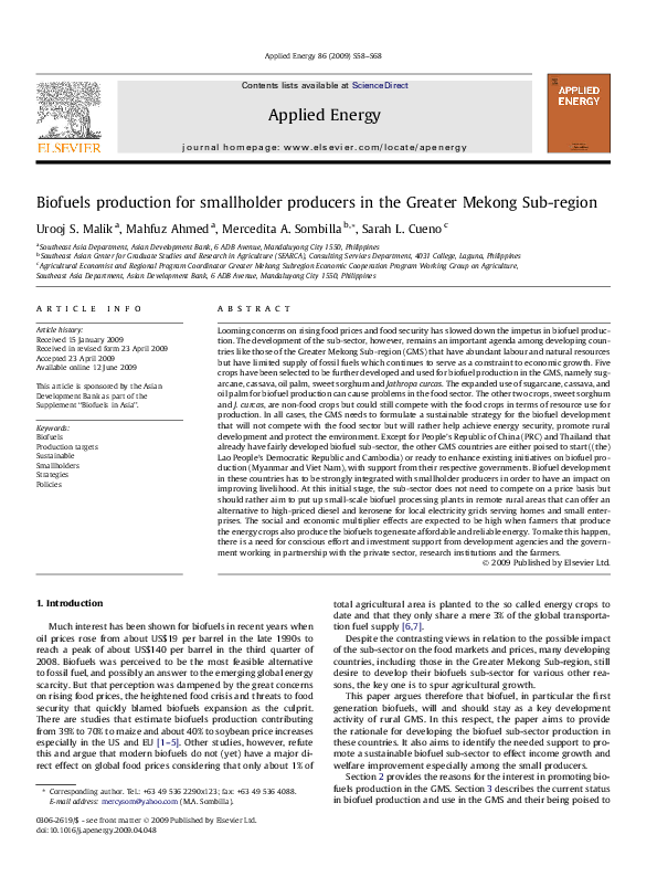(PDF) Biofuels production for smallholder producers in the Greater ...