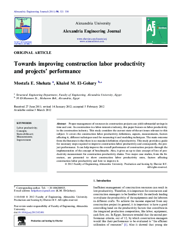(PDF) Towards improving construction labor productivity and projects ...