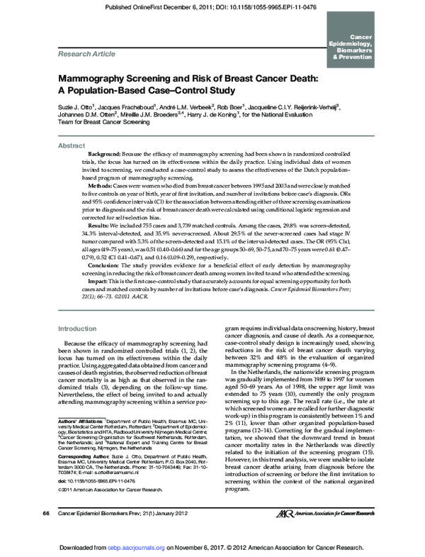 (PDF) Mammography Screening and Risk of Breast Cancer Death: A ...