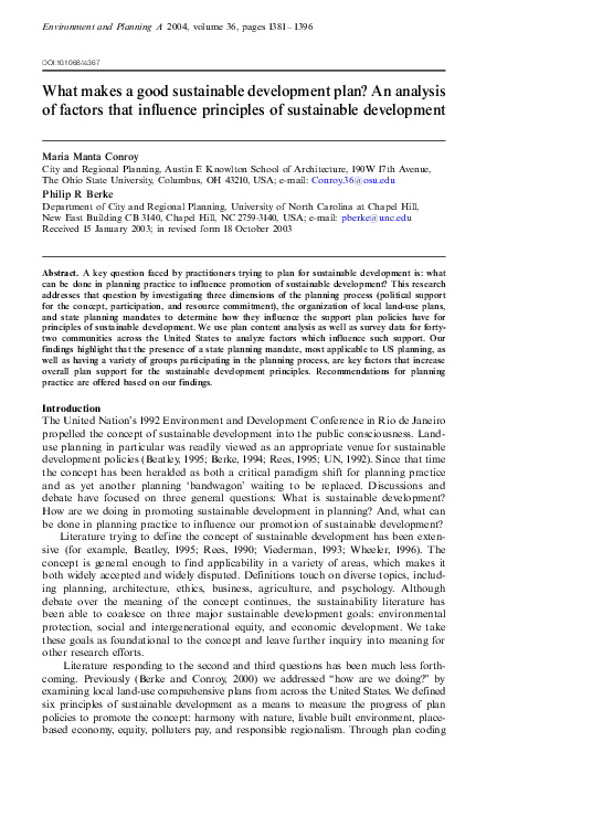 (PDF) What makes a good sustainable development plan? An analysis of ...