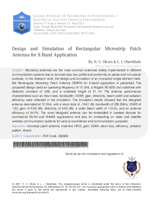 (PDF) Design and Simulation of Rectangular Microstrip Patch Antenna for ...