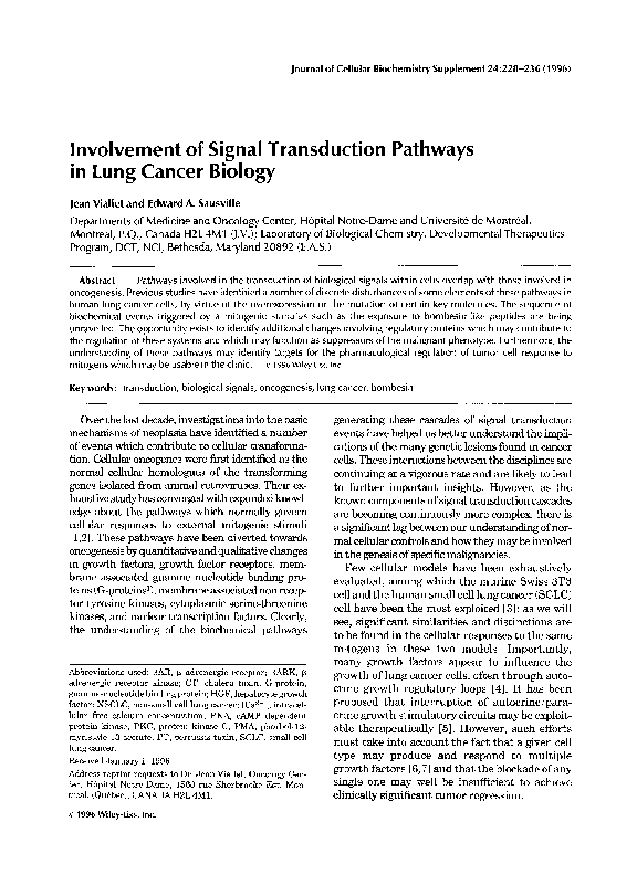 (PDF) Involvement of signal transduction pathways in lung cancer biology