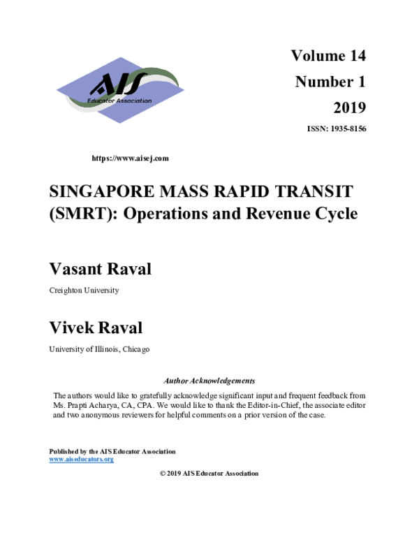 (PDF) Singapore Mass Rapid Transit (SMRT): Operations and Revenue Cycle