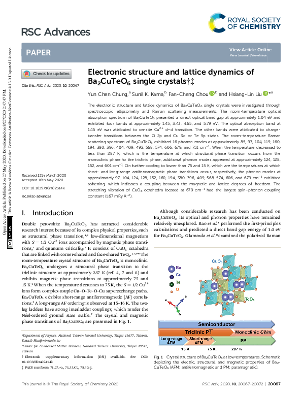 (PDF) Electronic structure and lattice dynamics of Ba2CuTeO6 single ...