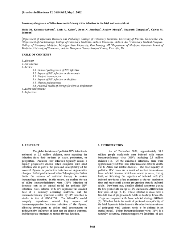 (PDF) Immunopathogenesis of feline immunodeficiency virus infection in ...
