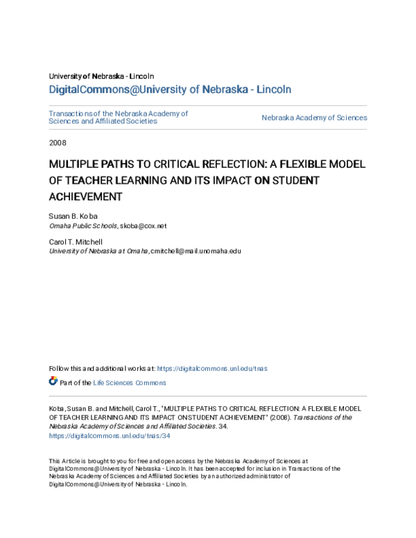 (PDF) Multiple Paths to Critical Reflection: A Flexible Model of ...