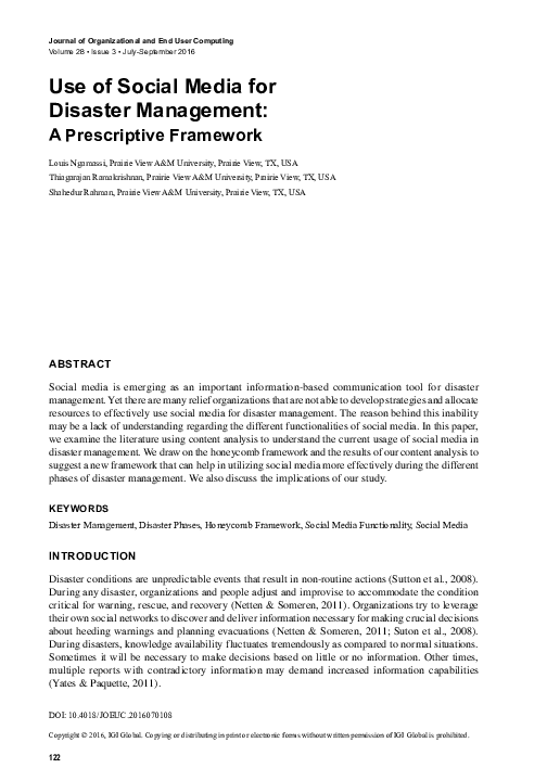 (PDF) Use of Social Media for Disaster Management