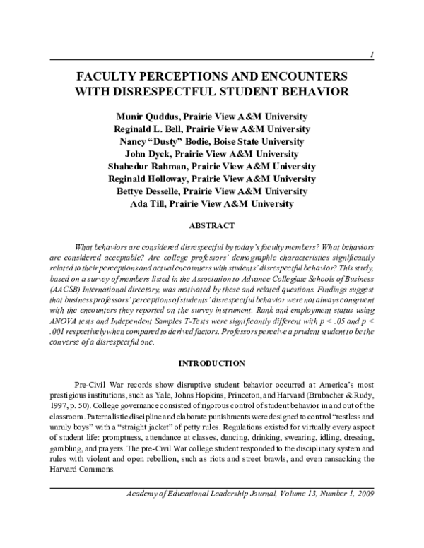 (PDF) Faculty Perceptions and Encounters with Disrespectful Student ...