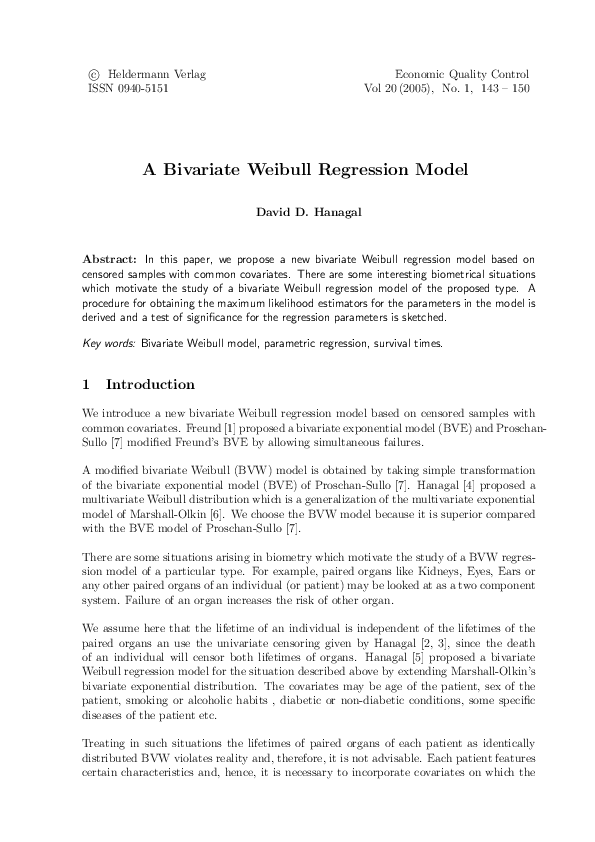 (PDF) A Bivariate Weibull Regression Model