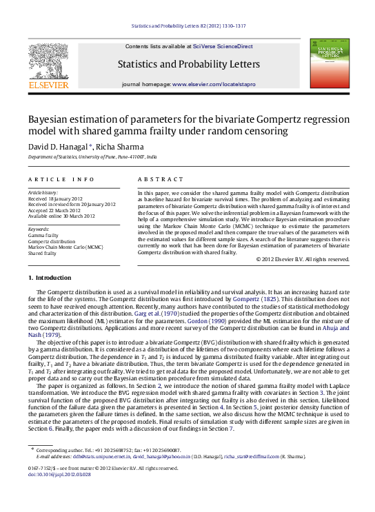 (PDF) Bayesian estimation of parameters for the bivariate Gompertz ...