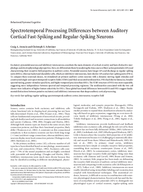 (PDF) Spectrotemporal processing differences between auditory cortical ...