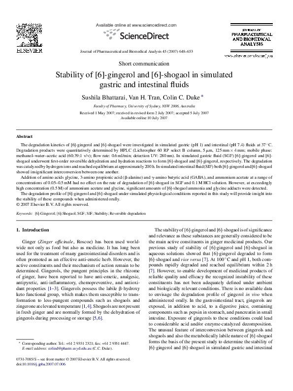 (PDF) Stability of [6]-gingerol and [6]-shogaol in simulated gastric ...