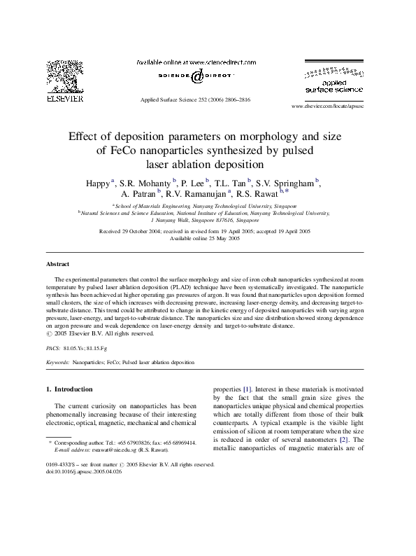 (PDF) Effect of deposition parameters on morphology and size of FeCo ...