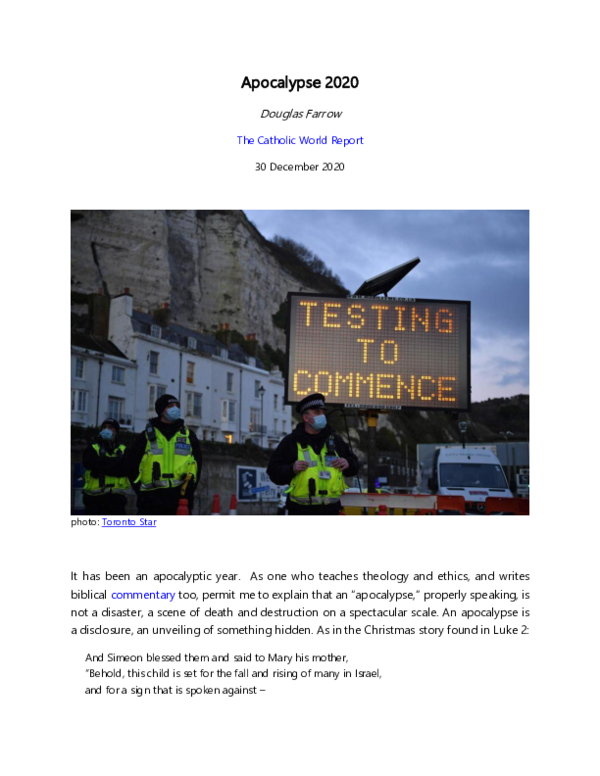 First page of “Apocalypse 2020”