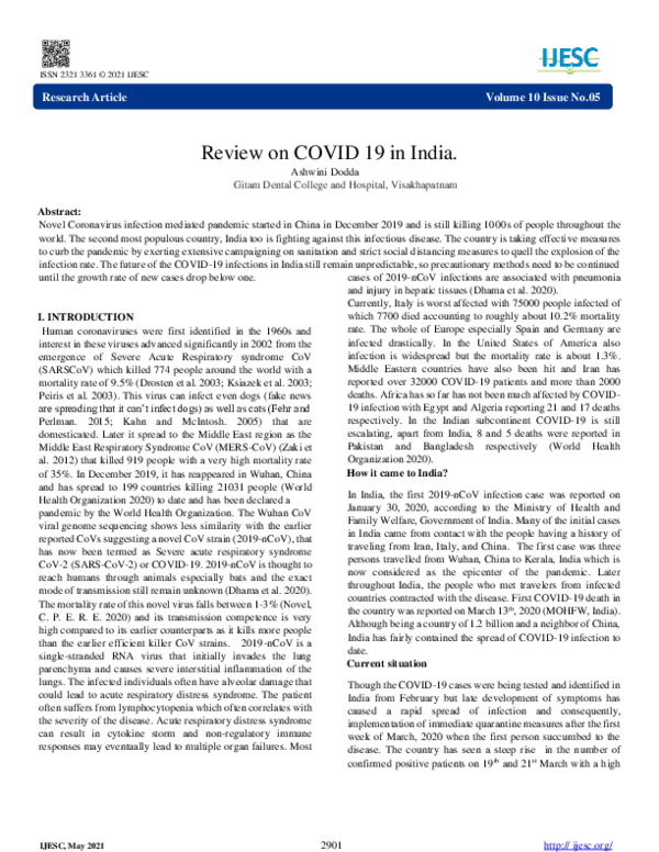 Review on COVID 19 in India