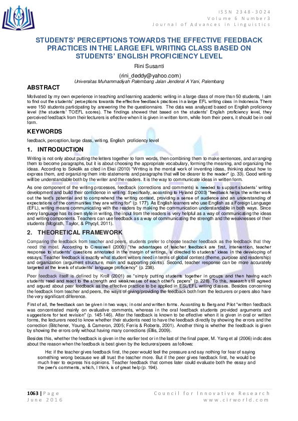 (PDF) Students Perceptions Towards the Effective Feedback Practices in ...