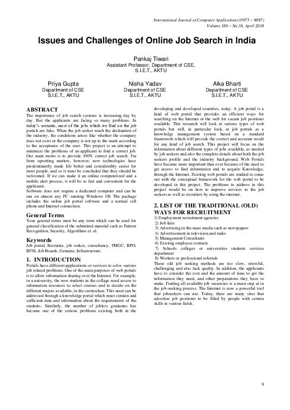 (PDF) Issues and Challenges of Online Job Search in India
