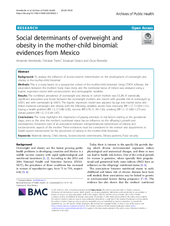 (PDF) Social determinants of overweight and obesity in the mother-child ...