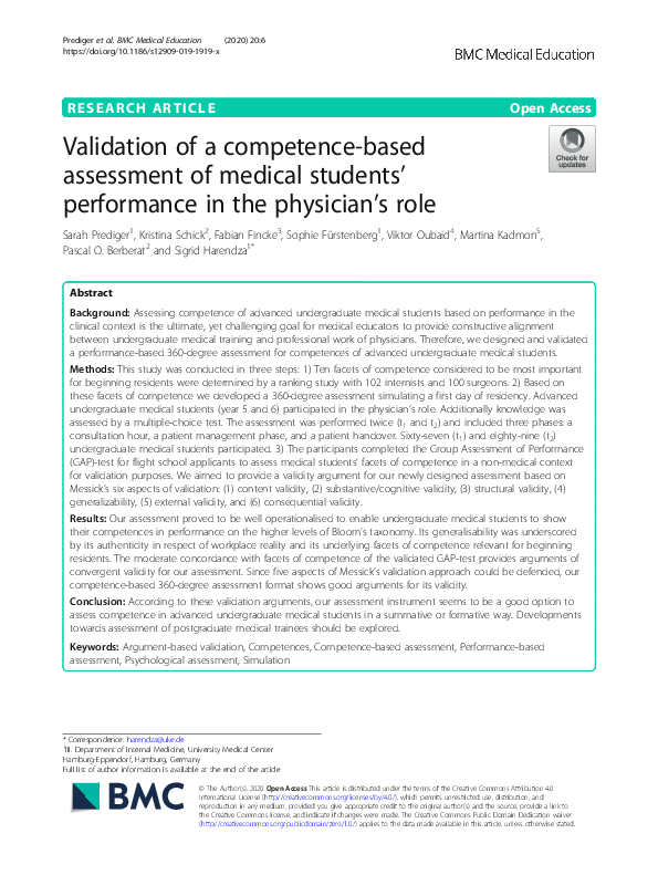 (PDF) Validation of a competence-based assessment of medical students ...