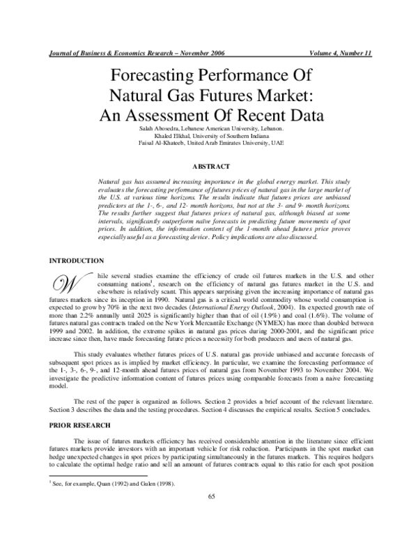 (PDF) Forecasting Performance Of Natural Gas Futures Market: An ...