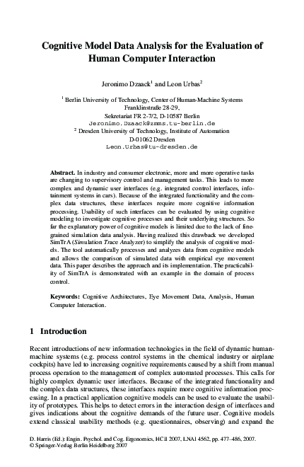 (PDF) Cognitive Model Data Analysis for the Evaluation of Human ...