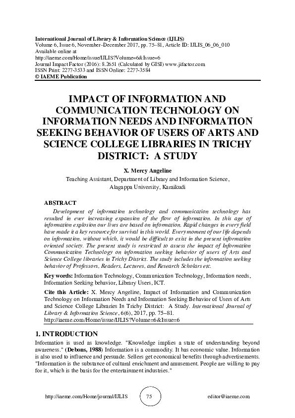 (PDF) IMPACT OF INFORMATION AND COMMUNICATION TECHNOLOGY ON INFORMATION ...