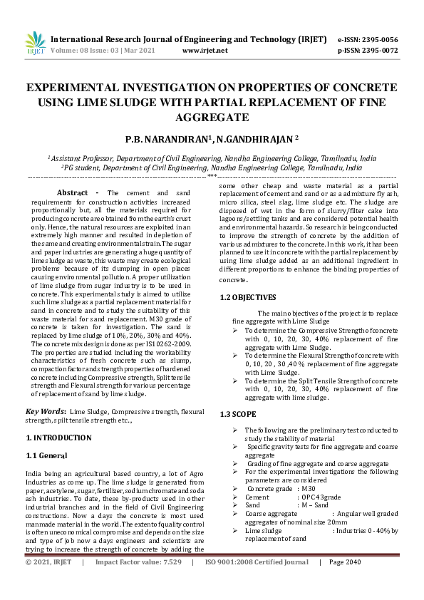 (PDF) IRJET- EXPERIMENTAL INVESTIGATION ON PROPERTIES OF CONCRETE USING ...