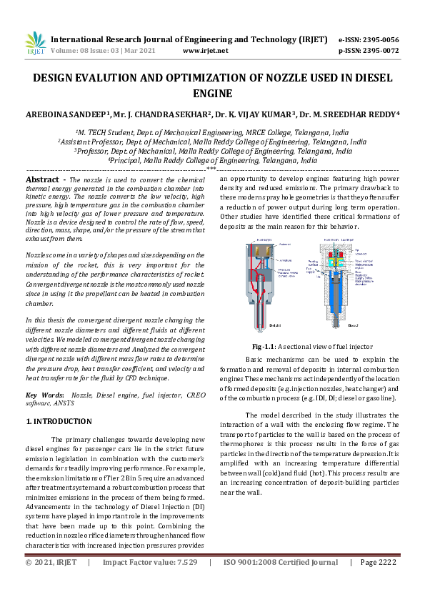 (PDF) IRJET- DESIGN EVALUTION AND OPTIMIZATION OF NOZZLE USED IN DIESEL ...