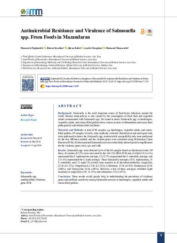(PDF) Antimicrobial Resistance and Virulence of Salmonella spp. From ...