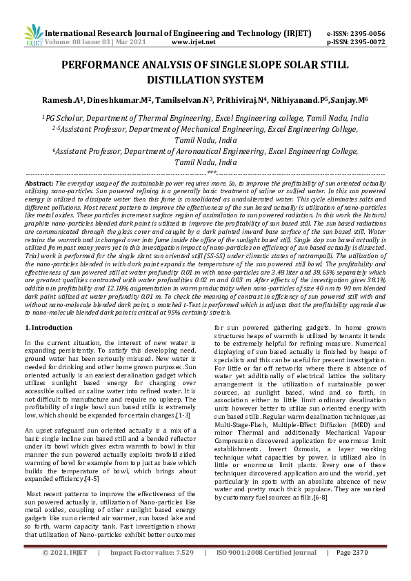 (PDF) IRJET- PERFORMANCE ANALYSIS OF SINGLE SLOPE SOLAR STILL ...