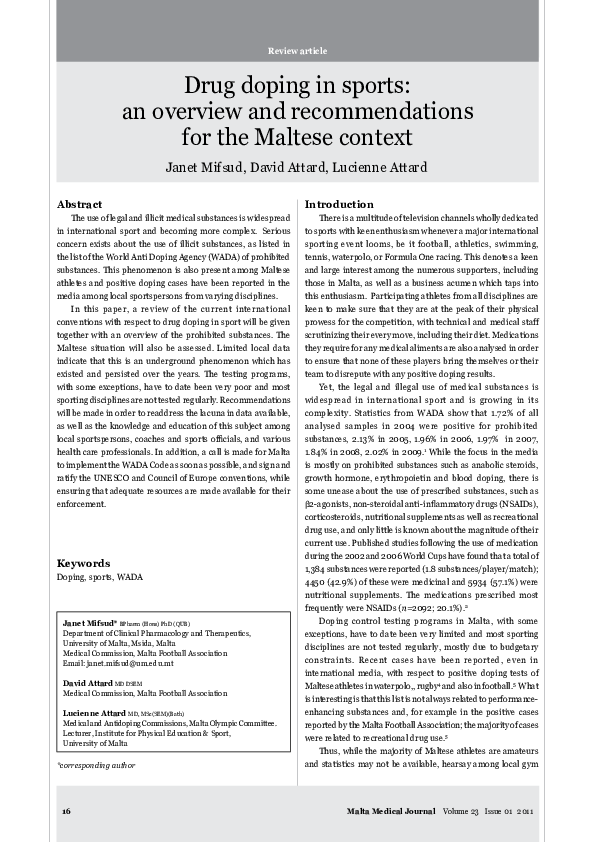(PDF) Drug doping in sports: an overview and recommendations for the ...