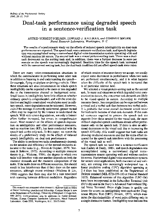 (PDF) Dual-task performance using degraded speech in a sentence ...