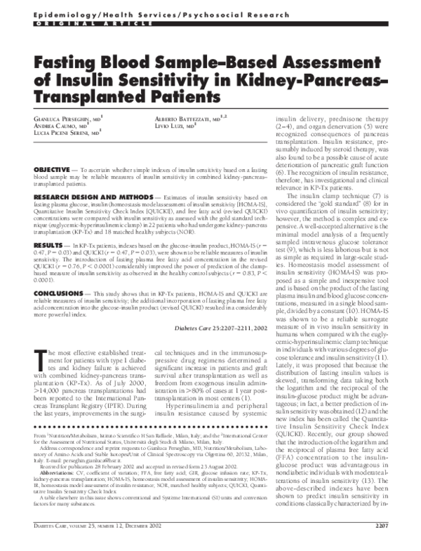 (PDF) Fasting Blood Sample-Based Assessment of Insulin Sensitivity in ...
