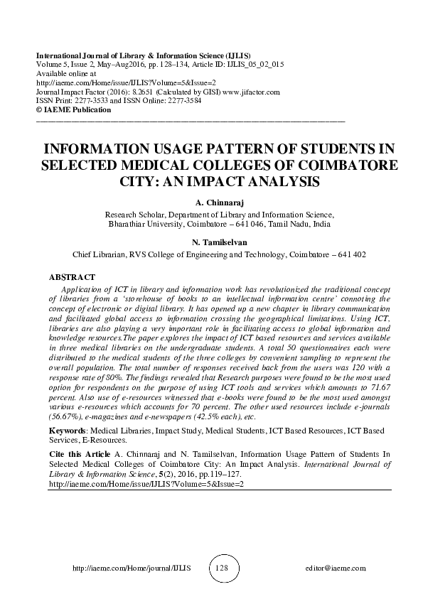 (PDF) INFORMATION USAGE PATTERN OF STUDENTS IN SELECTED MEDICAL ...
