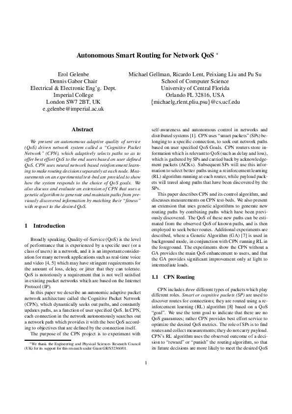 (PDF) Autonomous smart routing for network QoS
