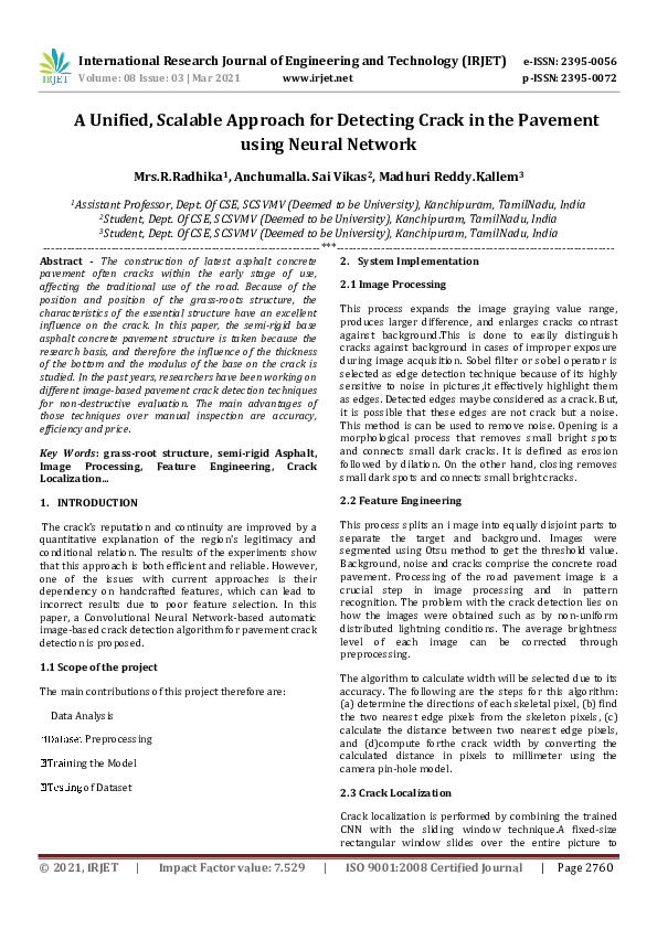 (PDF) A Unified, Scalable Approach for Detecting Crack in the Pavement ...