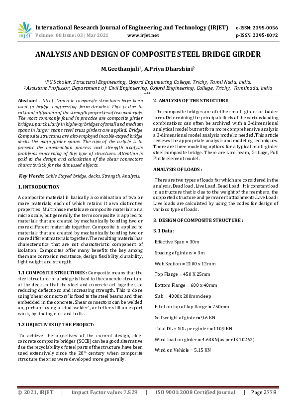 (PDF) IRJET- ANALYSIS AND DESIGN OF COMPOSITE STEEL BRIDGE GIRDER