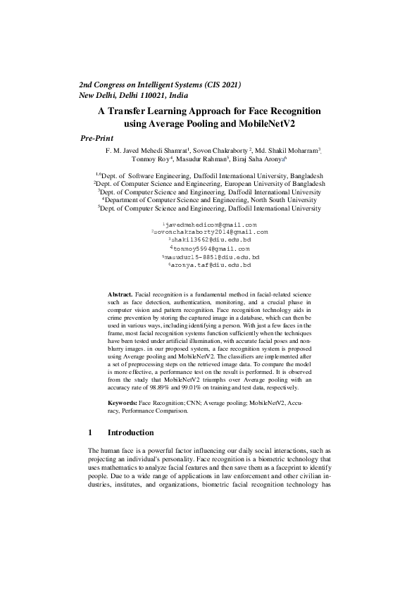 (PDF) A Transfer Learning Approach for Face Recognition using Average ...