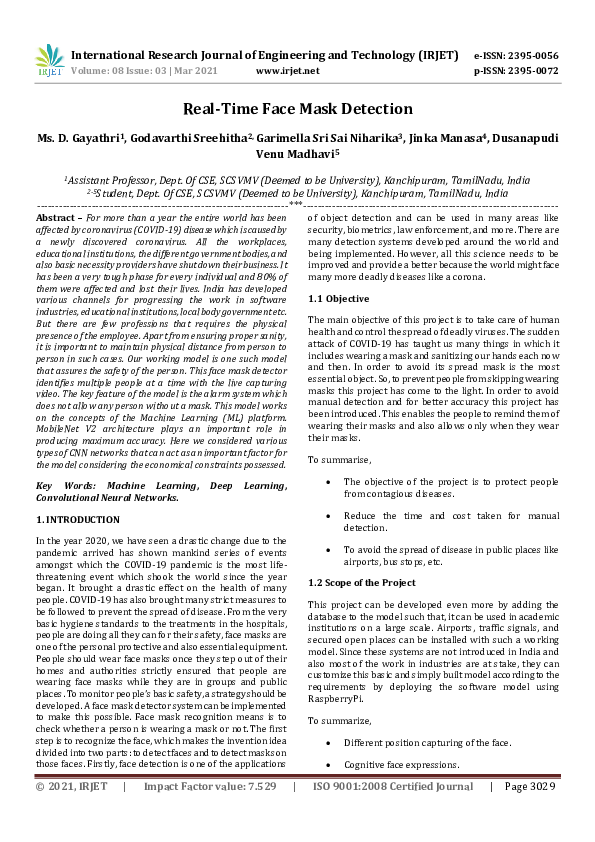 (PDF) IRJET RealTime Face Mask Detection IRJET Journal Academia.edu