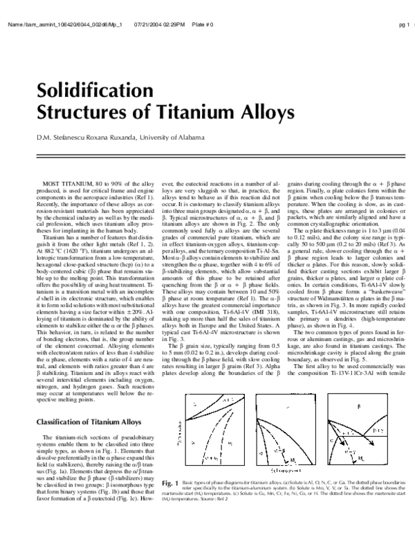 (PDF) Solidification Structure of Titanium Alloys Doru M Stefanescu