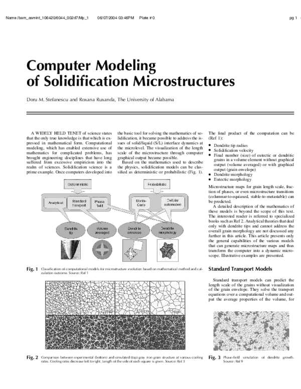 (PDF) Computer Modeling of Solidification Microstructures