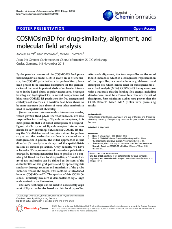 (PDF) COSMOsim3D for drug-similarity, alignment, and molecular field ...