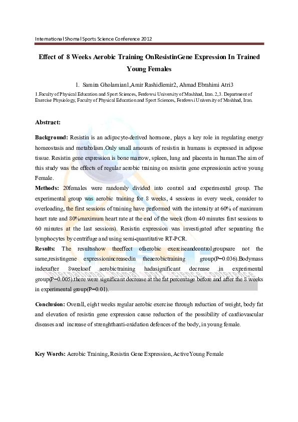 (PDF) Effect of 8 Weeks Aerobic Training On Resistin Gene Expression In ...