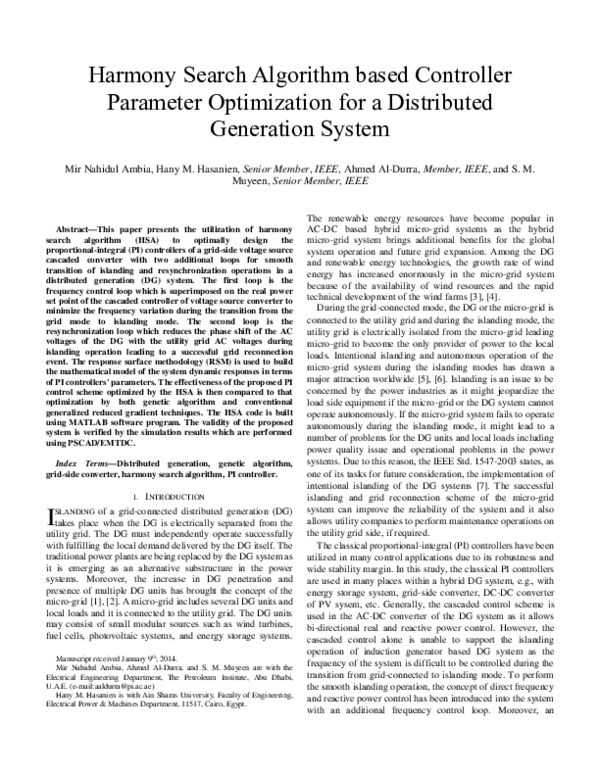 (PDF) Harmony Search Algorithm-Based Controller Parameters Optimization ...
