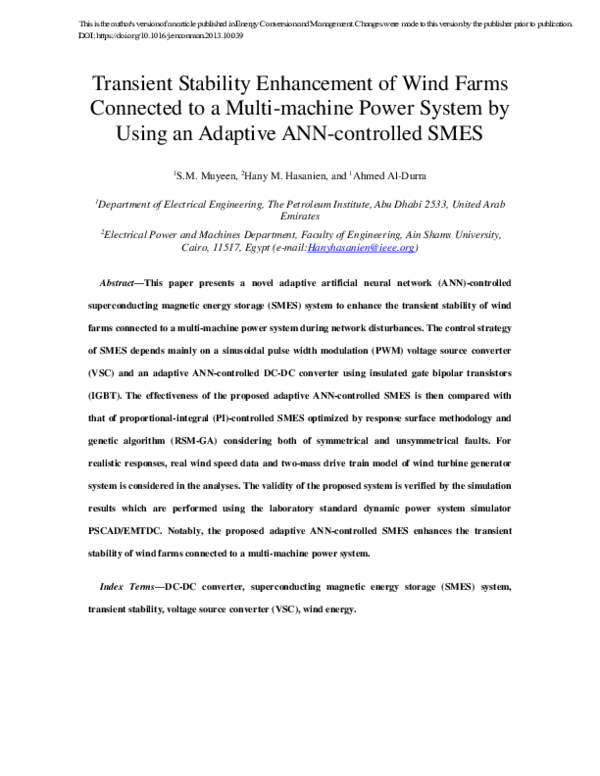 (PDF) Transient stability enhancement of wind farms connected to a ...