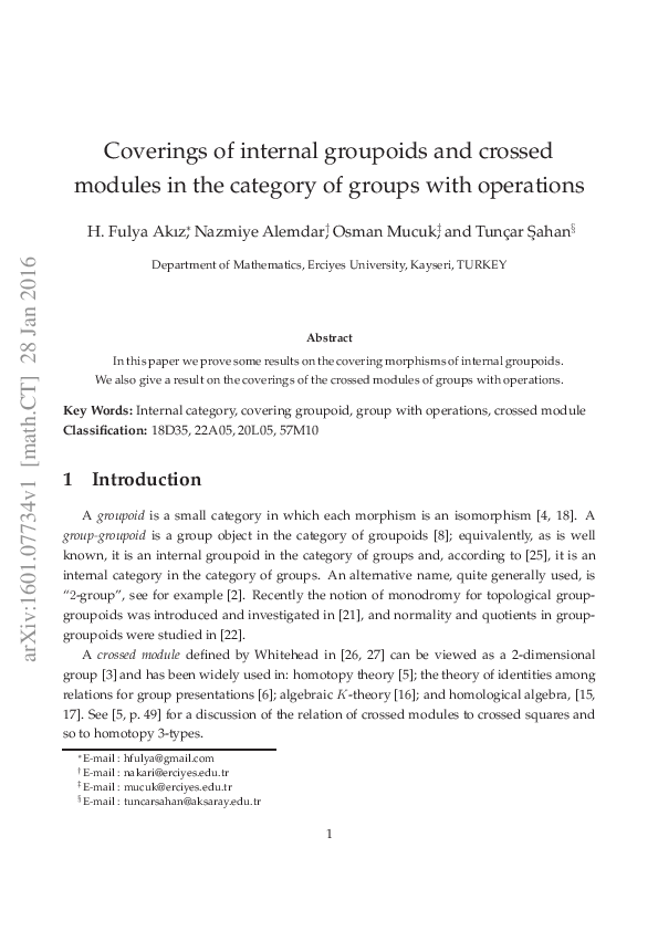 (PDF) Coverings of internal groupoids and crossed modules in the ...