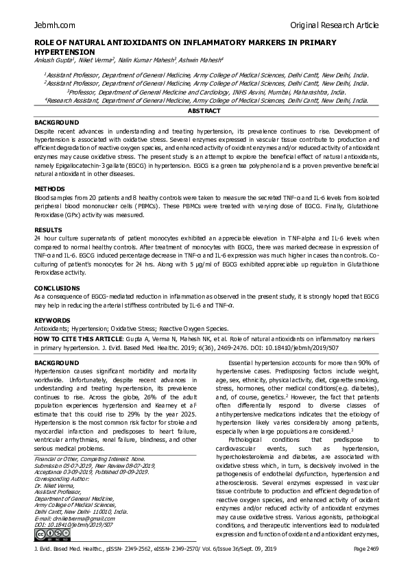 (PDF) Role of Natural Antioxidants on Inflammatory Markers in Primary ...